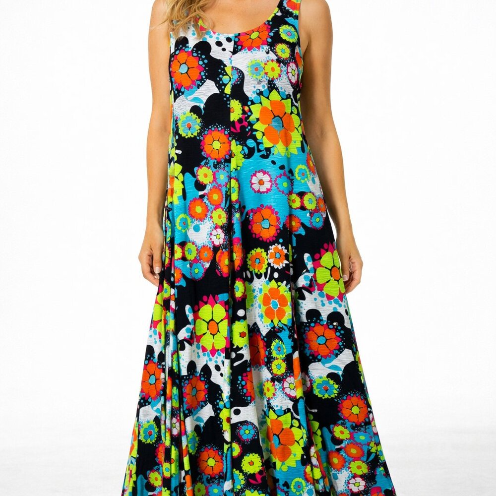 *NWT* NEW Multiples Vibrant Floral Maxi Dress Size M Flowing &‎ Fun